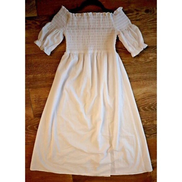 Ava + Esme Women's Sz 8 White Off The Shoulder Puff Sleeve Shirred Maxi Dress - Picture 7 of 10